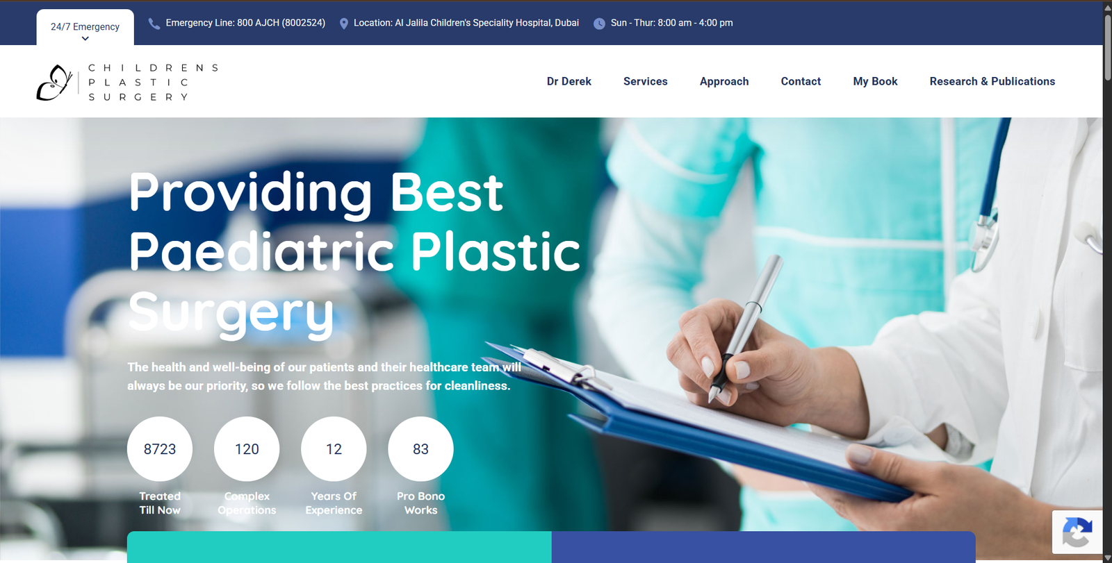 Children's Plastic Surgery clinic website screenshot, web design by Shivam Kumar