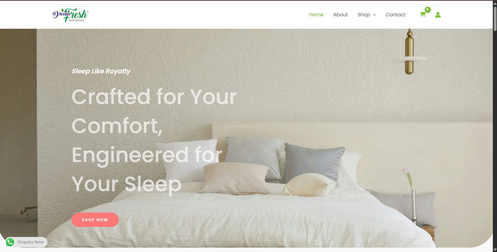 Dream Fresh Mattress e-commerce website screenshot, web design by Shivam Kumar
