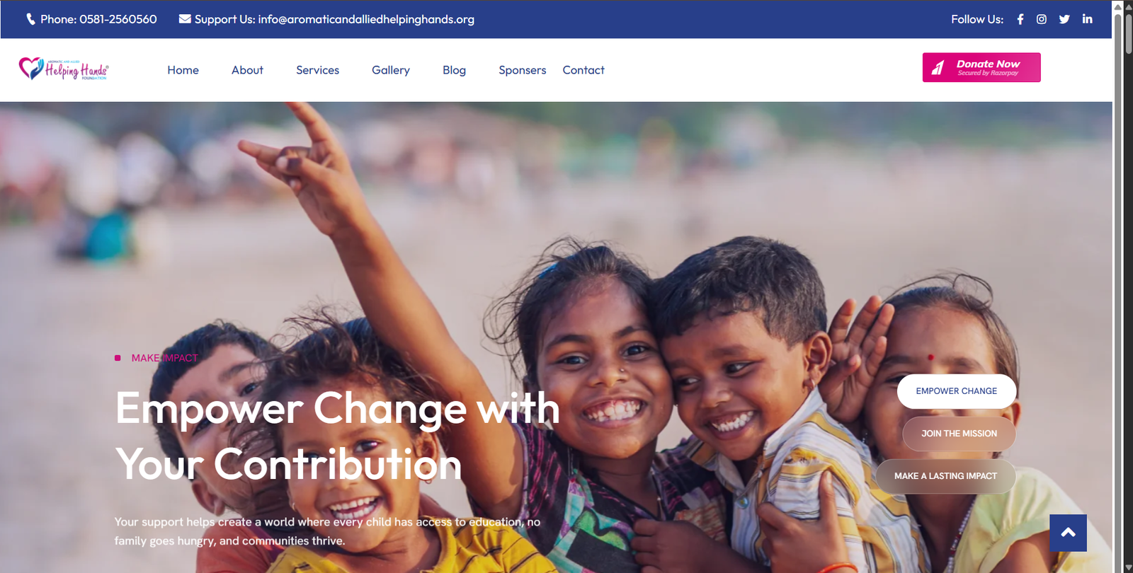Aromatic and Allied Helping Hands NGO website screenshot, web design by Shivam Kumar