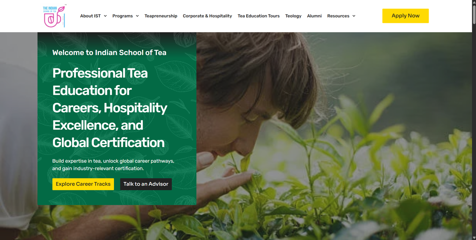 Indian School of Tea education website screenshot, web design by Shivam Kumar