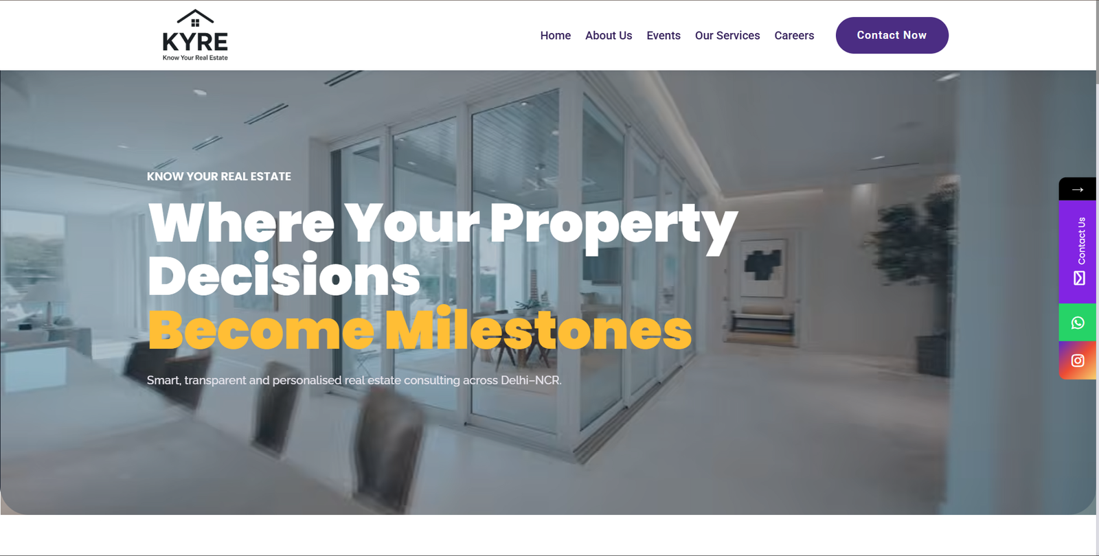 KYRE real estate website homepage screenshot, web design by Shivam Kumar