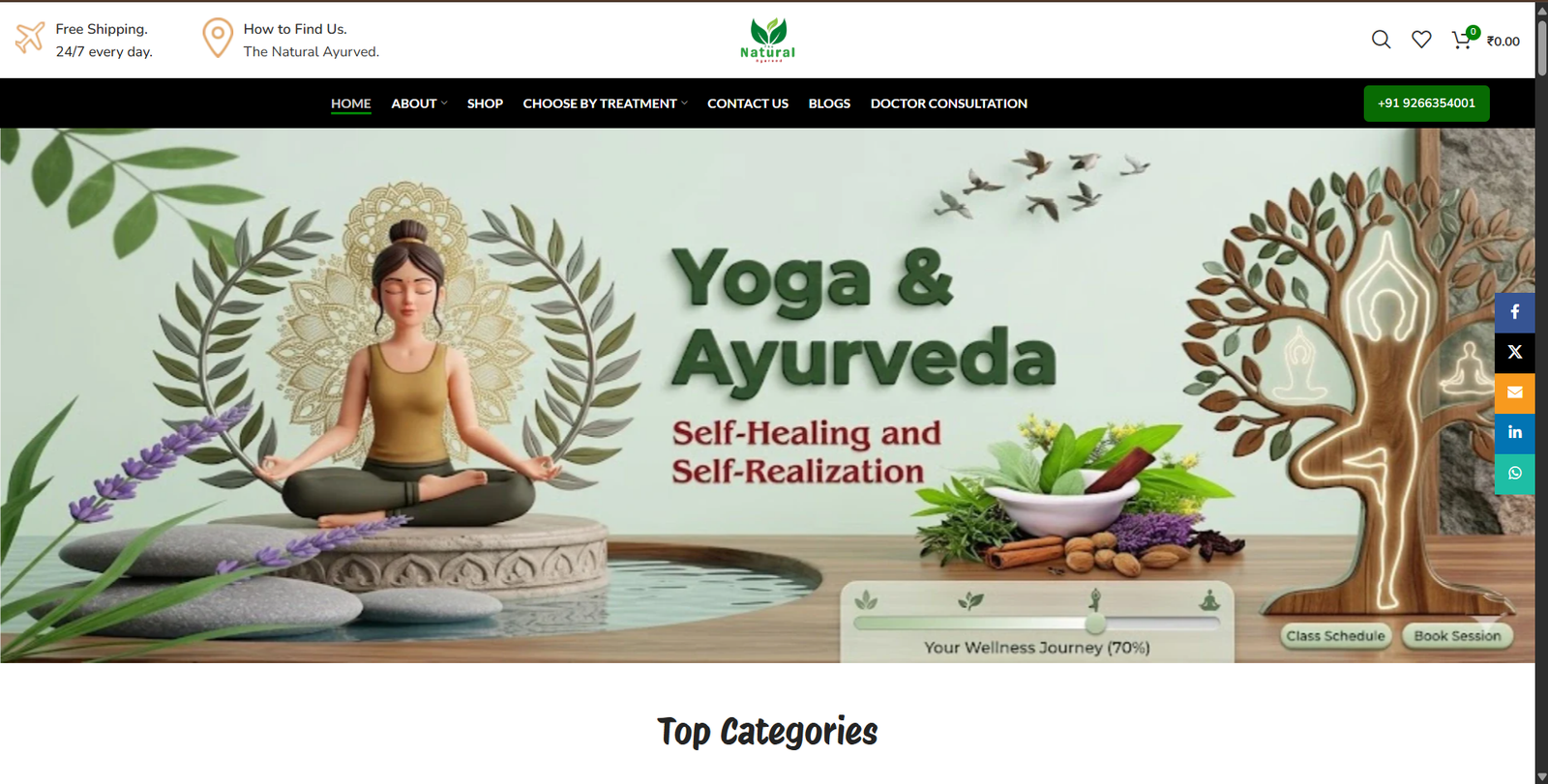 The Natural Ayurved wellness website screenshot, web design by Shivam Kumar