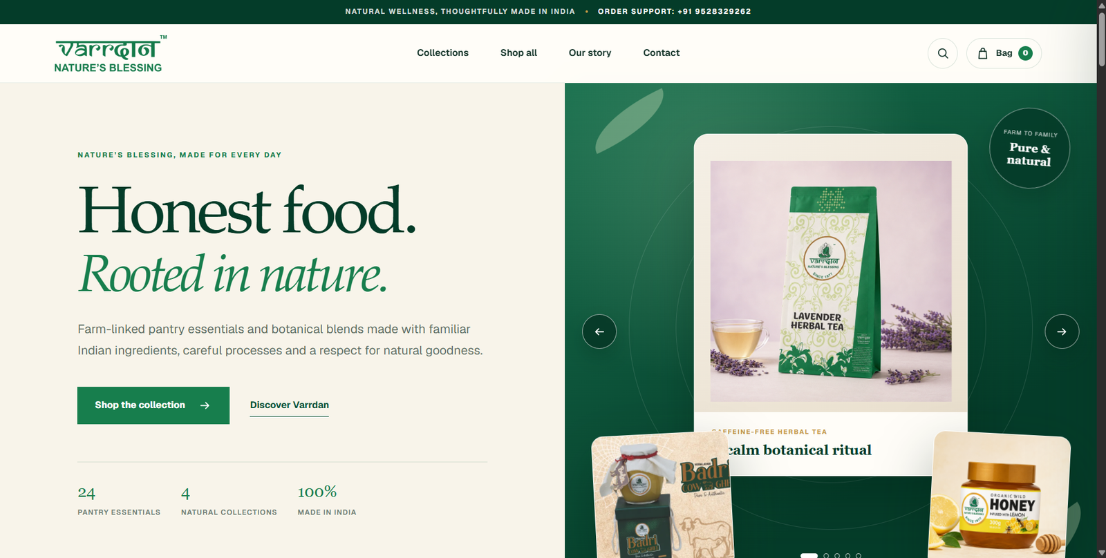 Varrdan natural wellness e-commerce website screenshot, web design by Shivam Kumar