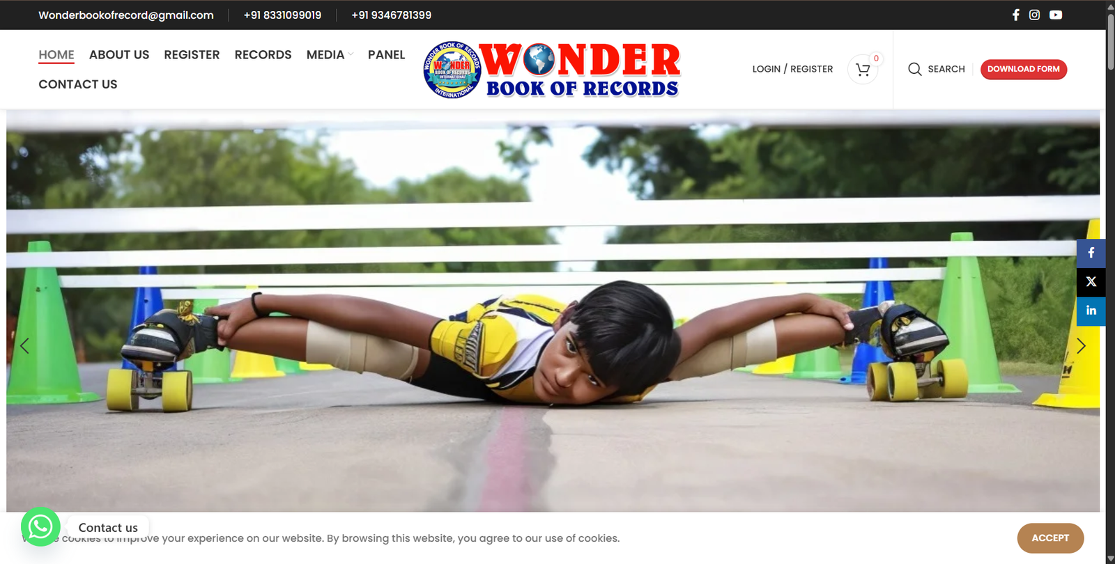 Wonder Book of Record website screenshot, web design by Shivam Kumar
